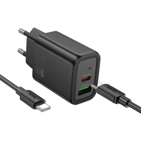 Incarcatoare - Incarcator Hoco 30W USB-A + USB-C cu Cablu USB-C la USB-C N63 Negru