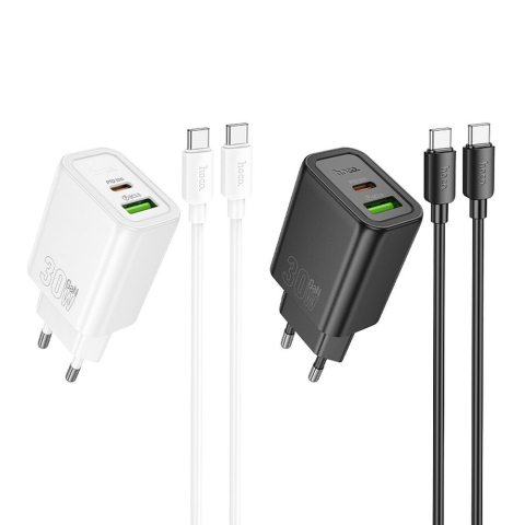 Incarcator Hoco 30W USB-A + USB-C cu Cablu USB-C la USB-C N63 Negru [3]