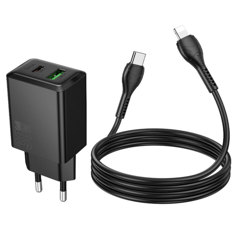 Incarcator Hoco 30W USB-A + USB-C cu Cablu USB-C la USB-C N71 Negru [1]