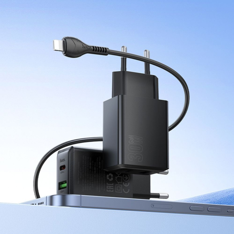 Incarcator Hoco 30W USB-A + USB-C cu Cablu USB-C la USB-C N71 Negru [3]