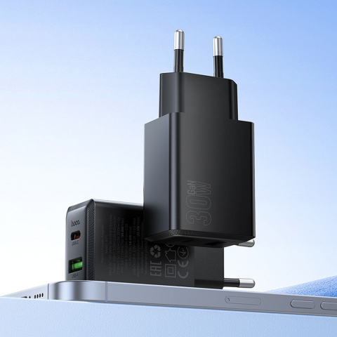 Incarcator  Hoco 30W USB-A + USB-C PD QC 3.0 AFC N71 Negru [2]