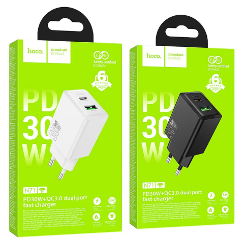 Incarcator  Hoco 30W USB-A + USB-C PD QC 3.0 AFC N71 Negru [5]