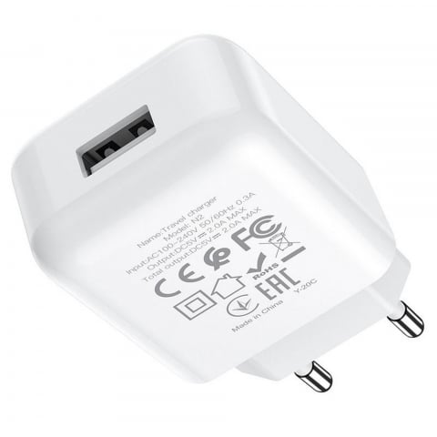 Incarcatoare - Încărcător Hoco N2 USB-A + Cablu Lightning 2A, Alb – Pachet Complet pentru iPhone