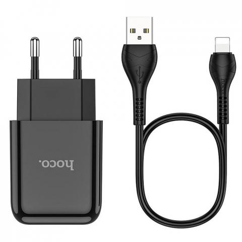 Incarcator Hoco N2 10W USB-A 2A + Cablu Lightning Negru – Rapid si Fiabil [2]