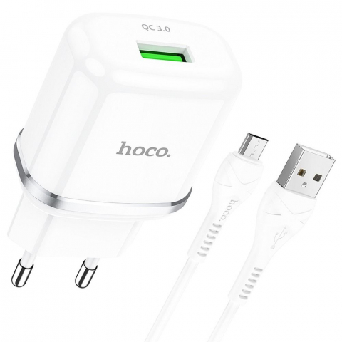 Încărcător Hoco Travel USB-A + Cablu USB-A la Micro USB, QC 3.0, 3A, 18W, N3, Alb [2]