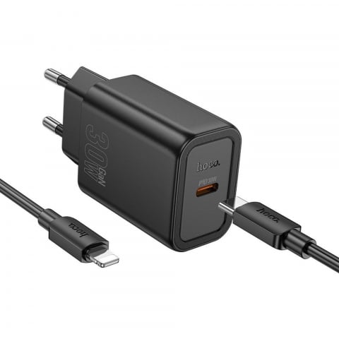 Incarcatoare - Încărcător HOCO USB-C QC/PD 30W + Cablu USB-C la Lightning N62 – Negru