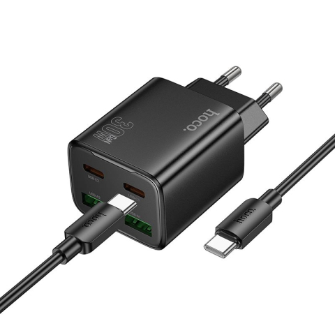 Incarcatoare - Incarcator Retea HOCO N56 30W 2x USB-C + 2x USB-A cu Cablu USB-C Black