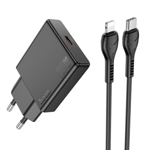 Incarcatoare - Încărcător Telefon HOCO N37, Slim, USB-C QC/PD 30W + Cablu USB-C to Lightning, Black