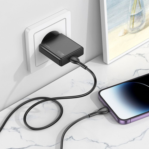 Încărcător Telefon HOCO N37, Slim, USB-C QC/PD 30W + Cablu USB-C to Lightning, Black [7]