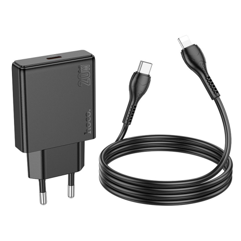 Încărcător Telefon HOCO N37, Slim, USB-C QC/PD 30W + Cablu USB-C to Lightning, Black [4]
