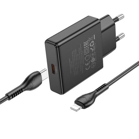 Încărcător Telefon HOCO N37, Slim, USB-C QC/PD 30W + Cablu USB-C to Lightning, Black [3]