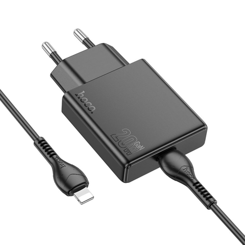 Încărcător Telefon HOCO N37, Slim, USB-C QC/PD 30W + Cablu USB-C to Lightning, Black [1]
