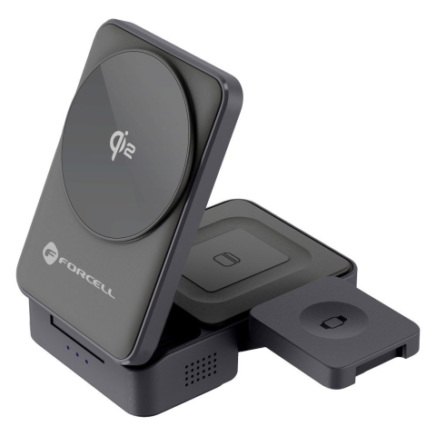 Incarcatoare - Incarcator Wireless Forcell F-Energy Flex Pro F-05 3 in 1 Qi2 Compatibil MagSafe, 20.5W, Argintiu