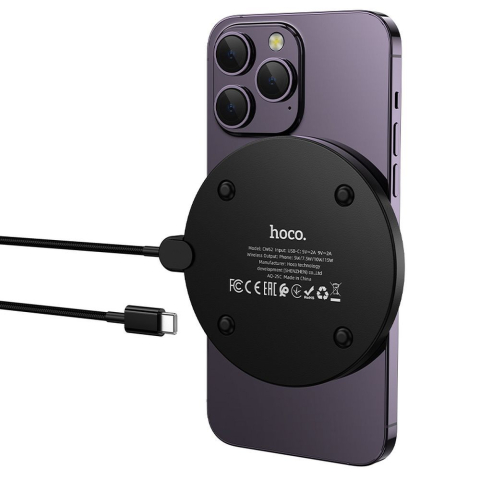 Incarcator Wireless HOCO CW62 Peak 15W cu Afisaj LED si Cablu USB-C, Negru [2]