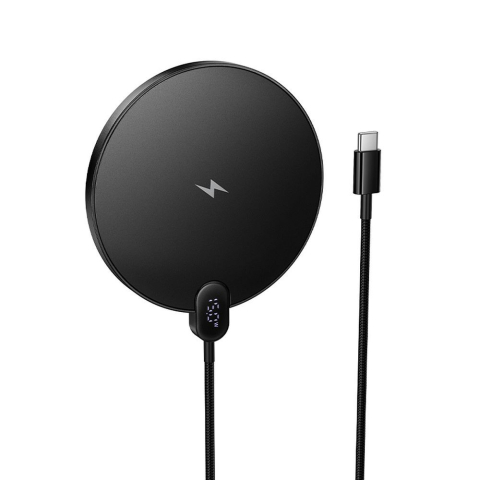 Incarcatoare - Incarcator Wireless HOCO CW62 Peak 15W cu Afisaj LED si Cablu USB-C, Negru