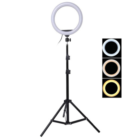 Lampa Circulara LED Ring Light 56 cm cu Trepied 200 cm, 3 Moduri Lumina, 3 Suporturi Telefon, Alba [1]