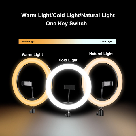 Lampa Circulara LED Ring Light 56 cm cu Trepied 200 cm, 3 Moduri Lumina, 3 Suporturi Telefon, Alba [5]