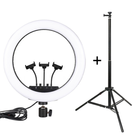 Lampa Circulara LED Ring Light 56 cm cu Trepied 200 cm, 3 Moduri Lumina, 3 Suporturi Telefon, Alba [2]