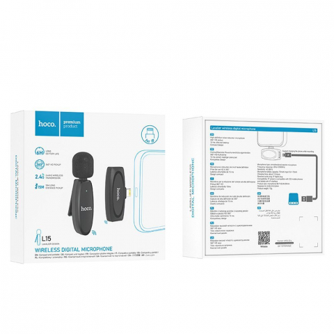Microfon Lavalier Wireless Hoco cu Conector Lightning, L15, Negru [4]