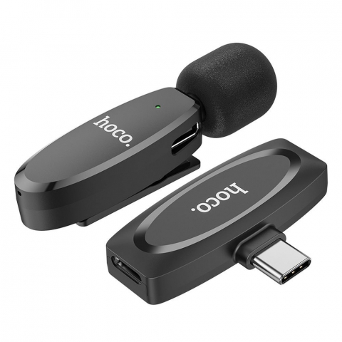 Microfon Lavalier Wireless Hoco Type-C L15, Negru [1]