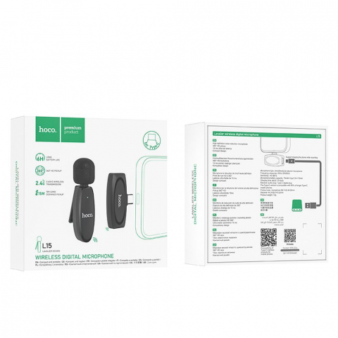 Microfon Lavalier Wireless Hoco Type-C L15, Negru [6]