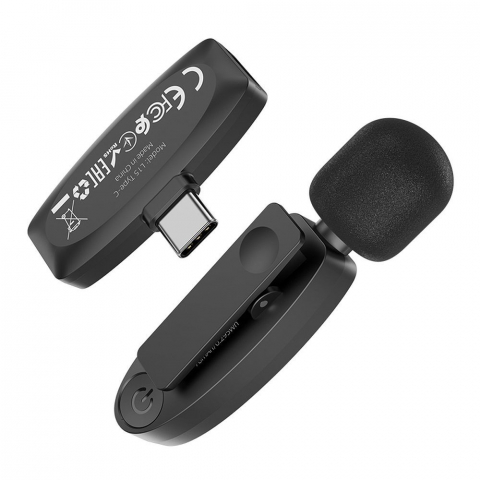 Microfon Lavalier Wireless Hoco Type-C L15, Negru [2]