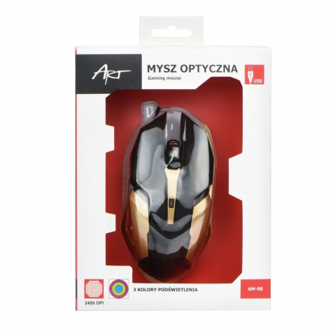 Tastaturi &Mouse-uri - Mouse cu Fir ART AM-98, USB-A, 2400 DPI, Negru-Auriu – Eleganță și Precizie