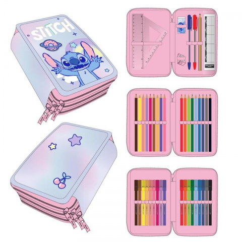 Penare - Penar Triplu Disney Stitch – 3 Compartimente pentru Rechizite cu Personalitate