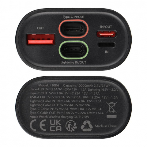 Power Bank Forcell F-Energy F10K4 10.000 mAh, 22.5W PD + QC 3.0, Compatibil Apple Watch, Negru – Încărcare Completă Oriunde [5]