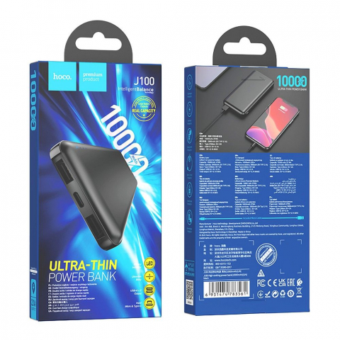 Power Bank Hoco J100 10.000 mAh, 2.1A, Negru – Încărcare Simplă și Fiabilă Oriunde [3]