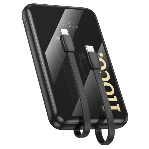Powerbank-uri - Powerbank HOCO Q37 10000mAh 22.5W PD QC cu Cabluri Incorporate USB-C + Lightning Black