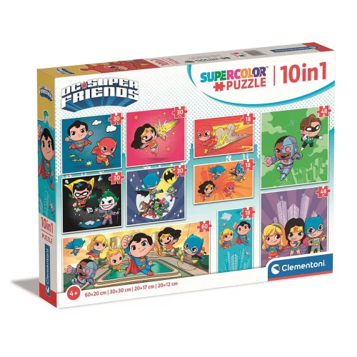 Jucarii si Gadget-uri copii - Puzzle DC Super Hero 10 în 1 Clementoni – Liga Dreptății, Joc Educativ pentru Copii