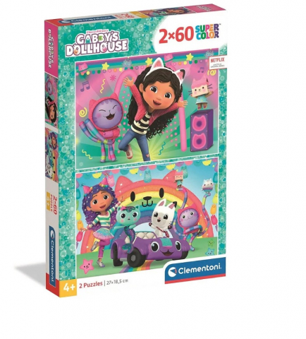 Puzzle copii - Puzzle Gabby’s Dollhouse Clementoni, Set 2x60 Piese – Joc Educativ pentru Copii
