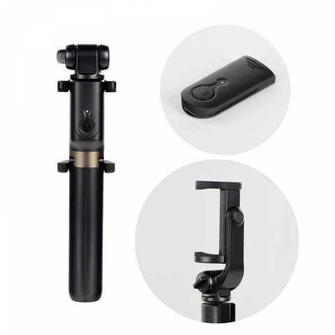 Foto-Video - Selfie Stick Tripod Telescopic cu Telecomandă Bluetooth – Negru, Suport 3 în 1 pentru Telefon