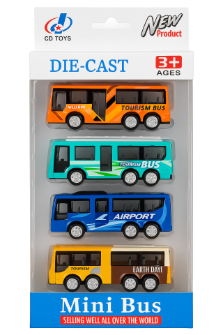 Set / masini - Set 4 minibuze metalice DIE-CAST – modele diverse, pentru copii 3+