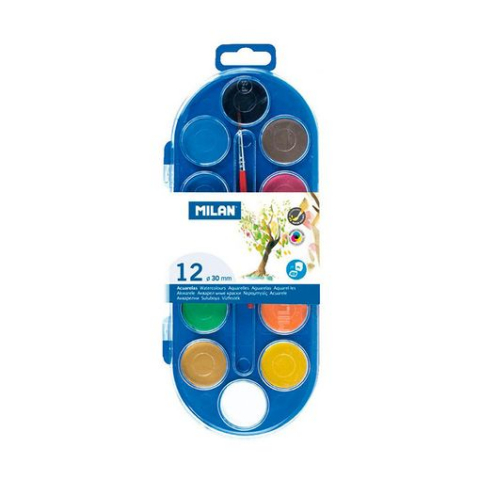 Accesorii pentru pictura - Set Acuarele Milan cu Pensulă – 12 Culori, 30 mm