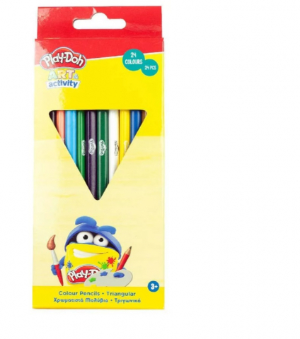 Instrumente scris - Set Creioane Colorate Play-Doh – 24 Bucăți Triunghiulare pentru Desen Creativ