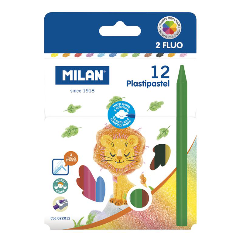 Instrumente scris - Set Creioane Pastel Rotunde Milan – 2 Culori Neon, 12 Bucăți