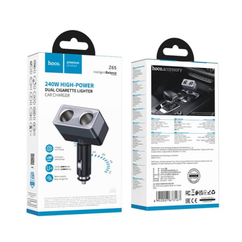 Splitter Auto HOCO Z65 Smart cu 2 Prize Bricheta, Putere Maxima 240W/24V, Negru [2]