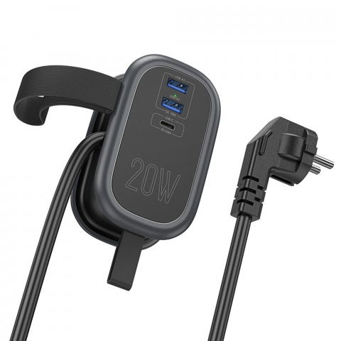 Prelungitor Multifuncțional Hoco, 1 Priză + 2 x USB-A + Type-C, 4000W, PD QC 3A 20W [6]