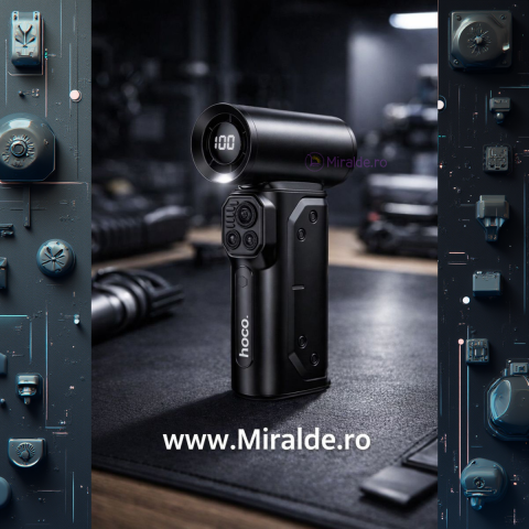 Suflantă de Aer Portabilă Hoco HX68 Turbo, 130.000 RPM, Motor Brushless, 100 Trepte, cu LED și 3 Duze [1]