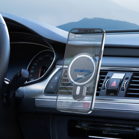 Suport Auto Hoco cu Încărcare Wireless, Compatibil MagSafe, pentru Grila de Ventilație, 15W, CA85, Negru [2]