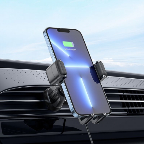 Suport Auto Hoco cu Încărcare Wireless pentru Grilaj Aerisire 15W HW01, Negru [1]