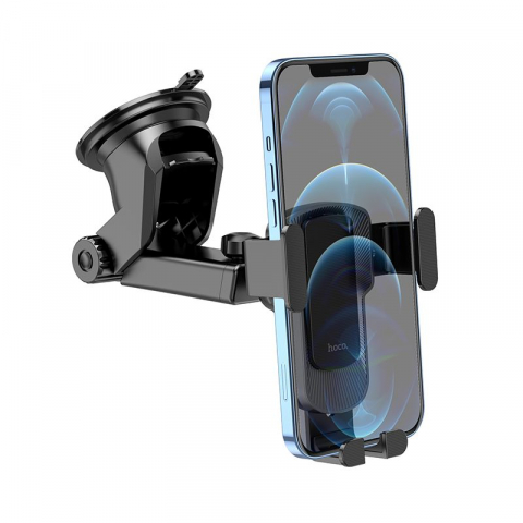Suport Auto, pentru telefon, pentru parbriz/bord, prindere dispozitiv cu cleme, Auto-Gravity, brat telescopic, rotire 360°, Negru, HOCO (CA104) [6]