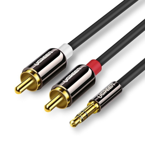 Cabluri - UGREEN cablu audio 2x RCA la 1x AUX 3.5mm, 1.5m, negru (model AV116 / 10583)