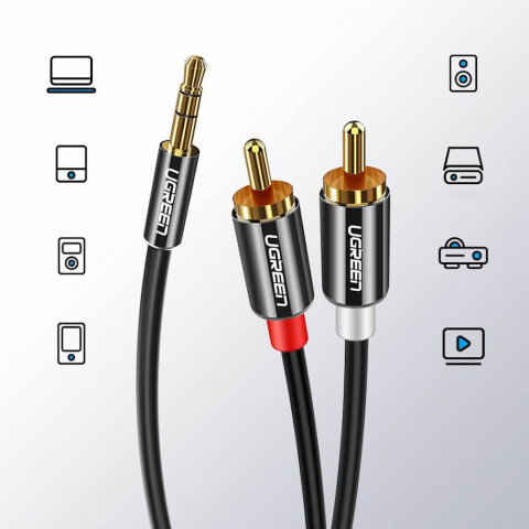 UGREEN cablu audio 2x RCA la 1x AUX 3.5mm, 1.5m, negru (model AV116 / 10583) [1]