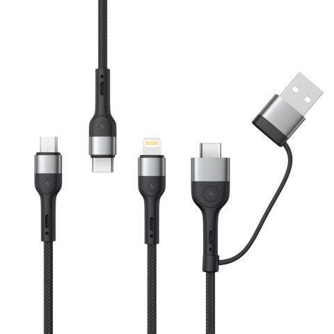 XO cablu 6 în 1 USB-A + USB-C la Lightning, Type-C și Micro USB, 1.2m, 60W, 3A (model NB254) [1]