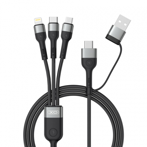 Cabluri - XO cablu 6 în 1 USB-A + USB-C la Lightning, Type-C și Micro USB, 1.2m, 60W, 3A (model NB254)