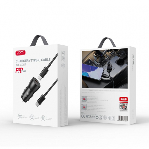 XO încărcător auto 25W USB-C + cablu USB-C la USB-C, negru (model CC57) [2]