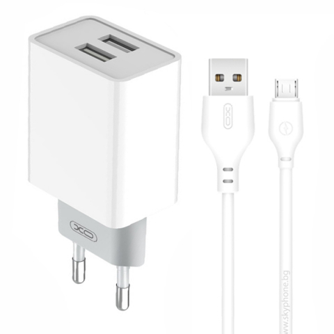 XO încărcător rețea 12W, 2x USB-A + cablu USB-A la Micro USB, alb (model L65) [3]
